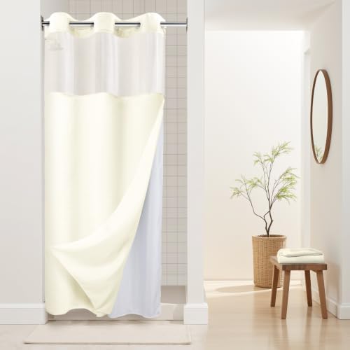 RiverDream Heavyweight Waffle No Hook Shower Curtain with Liner,Cream,36x74