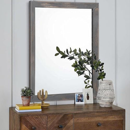 AAZZKANG Wooden Mirror Rectangle Rustic Mirrors for Wall Decorative for Bedroom Bathroom Living Room Entryway Hanging Home Decor 28"x20"