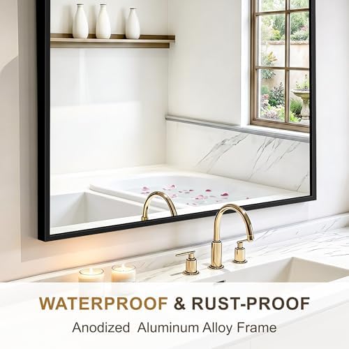 Rectangular Bathroom Mirror, 30"x20" Black Metal Framed Vanity Mirror