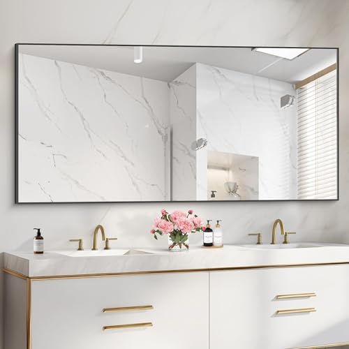COFENY 36x72inch Bathroom Mirror, Black Rectangle Mirror with Thin Metal Frame, Large Rectangular Wall Mirrors for Bathroom, Living Roomm, Hair Salon, Big Farmehouse Mirror Hang Horizontal/Vertical