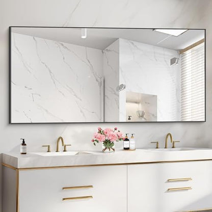 COFENY 36x72inch Bathroom Mirror, Black Rectangle Mirror with Thin Metal Frame, Large Rectangular Wall Mirrors for Bathroom, Living Roomm, Hair Salon, Big Farmehouse Mirror Hang Horizontal/Vertical