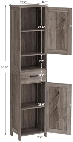 Homhedy 67" H Tall Bathroom Storage Cabinet with Barn Doors and Drawer