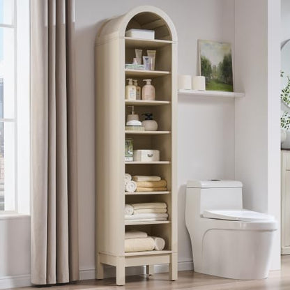 IFBUY 71" Tall Arched Bathroom Storage Cabinet, 8-Tier Modern Farmhouse Storage Cabinet with Adjustable Shelves, Wood Freestanding Cabinet for Bathroom, Living Room, Entryway, Hallway (Cream)