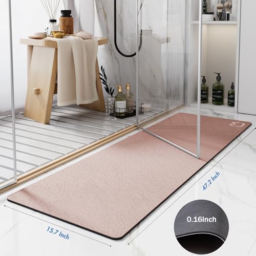 Blush Pink Long Bathroom Rugs Large Stone Bath Mats for Bathroom,15.7"x47"