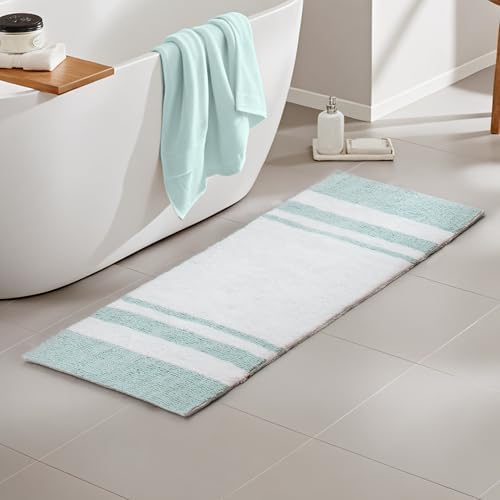 Madison Park Spa Cotton Bath Rug Non-Slip Absorbent Striped, 27 x 45, Aqua