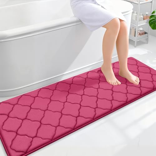OLANLY Memory Foam Bath Mat Rug 59x20, Ultra Soft Bathroom Rugs, Deep Pink