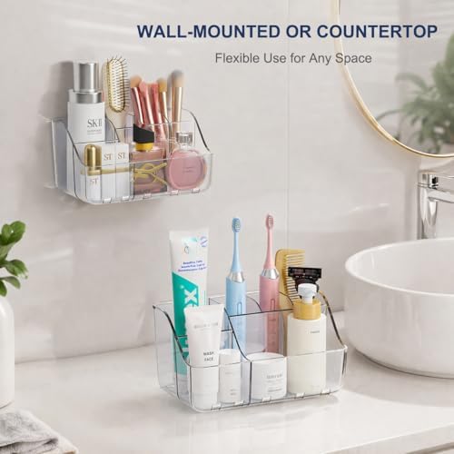 Sotfamily Clear Kids Toothbrush Holders for Bathrooms, 2-Pack(No-Drill)
