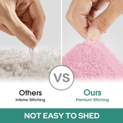 HOMEIDEAS Bathroom Rugs Sets 2 Piece, Super Soft and Absorbent Non Slip Microfiber U-Shaped Toilet Bath Mat Set (20"x32"+U20 x24, Light Pink)