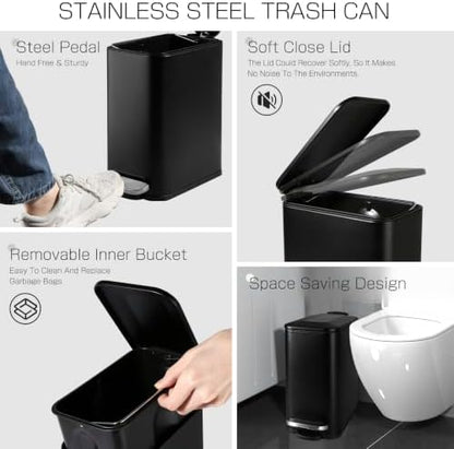 Black Bathroom Accessories Set, 5 Pcs Matte Black Bathroom Accessory Set with Trash Can, Soap Dispenser, Toothbrush Holder, Qtip Holder, Modern Bathroom Sets Complete Decor