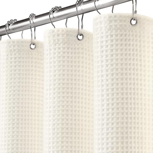 Stall Waffle Shower Curtain Heavyweight Cotton Fabric Ivory 48Wx72L