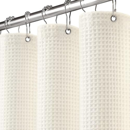 Stall Waffle Shower Curtain Heavyweight Cotton Fabric Ivory 48Wx72L