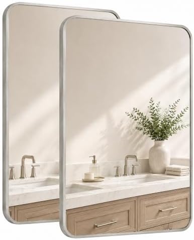 2-Pack 24x36 Inch Brushed Nickel Rounded Rectangle Vanity Mirrors