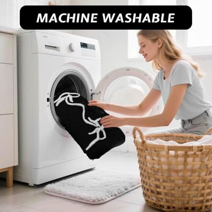 Mocsicka Black Bow Bath Mat Cute Bow Bathroom Rug Super Soft Absorbent Bathroom Rugs Non Slip Bath Mat Machine Washable Rug for Bathrooms 20x32 inches (Black, 50x80cm)