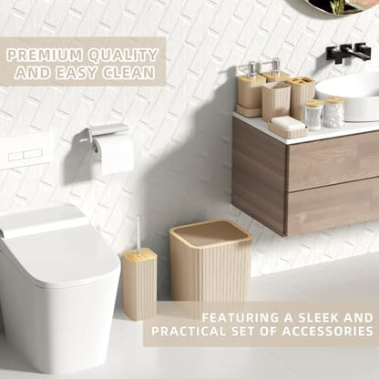 XLHOMO Bathroom Accessories Set - Elegant Beige Bathroom Set, 10PC Bathroom Accessory Set, Toilet Brush, Bathroom Trash Can
