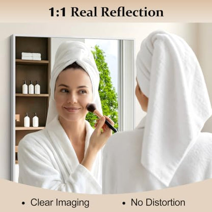 COFENY Silver Bathroom Mirror for Wall, 30x30 Inch Square Mirrors with Metal Frame, Modern Vanity Wall Mirror Decor for Bathroom Sink, Living Room, Entryway Hangs Horizontal or Vertical