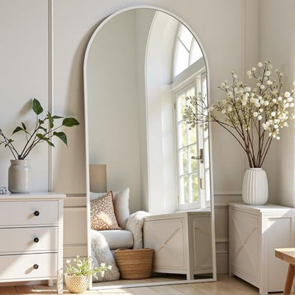 Dewfig Arched Full Length Mirror, 58"X18" Large Full Body Mirror, White