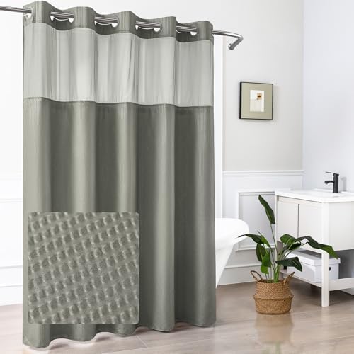 Mrs Awesome No Hook Gray Shower Curtain with Snap-in Fabric Liner 71x74