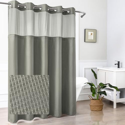 Mrs Awesome No Hook Gray Shower Curtain with Snap-in Fabric Liner 71x74