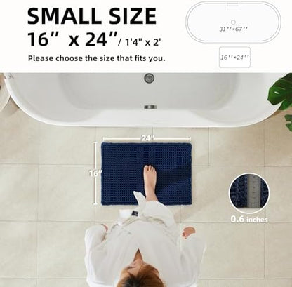 TYUU Waffle Bath Mat, Small Boho Bathroom Rugs Non Slip 24x16 Navy Blue