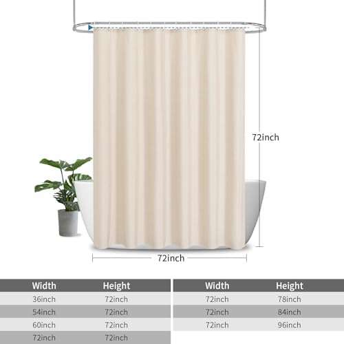 Waterproof Fabric Shower Curtain,No Liner Needed,72x72,Cream