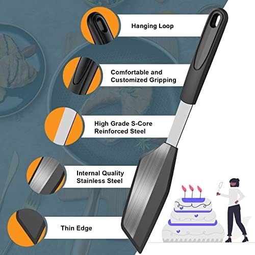 Silicone Spatulas, Offset Spatulas, Waterproof Mixer GEEKHOM 600F Heat Resistant Extra Large and Wide Flexible Spatulas Rubber Turners,1 PACK LONG Kitchen Cooking Utensils Set for Pancake