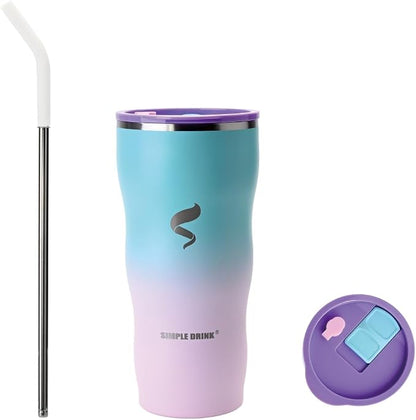 30 oz Stainless Steel Insulated Tumbler with Straw and Lid, Double Wall Vacuum Travel Cup, Spill Resistant, Fits Most Cup Holders, for Water, Iced Coffee and Hot Drinks, Mermaid Dream