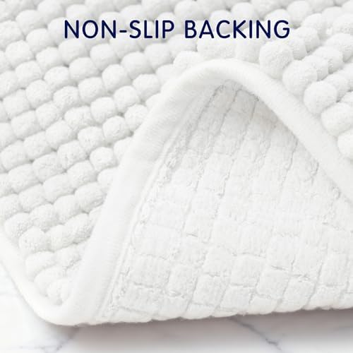 SUBRTEX Bathroom Rugs, 24" x 60" Chenille Bath Rug Soft Short Plush Bath Mat Soft Shower Mat Water Absorbent Shower Mat Quick Dry Machine Washable, White