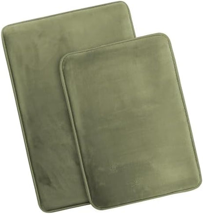Clara Clark 2 Piece Bathroom Rugs Bath Mat Set, Velvet Memory Foam Bath Mats for Bathroom - Non-Slip, PVC Backing Bath Rugs, Washable - Dries Quickly, Green