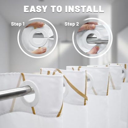 LXBNI Gold White No Hook Shower Curtain with Liner, 71 x 80 Inch