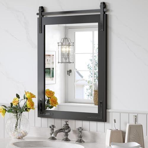 Farmhouse Bathroom Mirror, 22"x30" Black Rustic Farmhouse Mirror