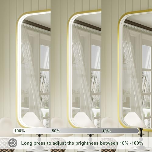 40x30 Inch Gold LED Bathroom Mirror with Lights,3000K/4500K/6000K