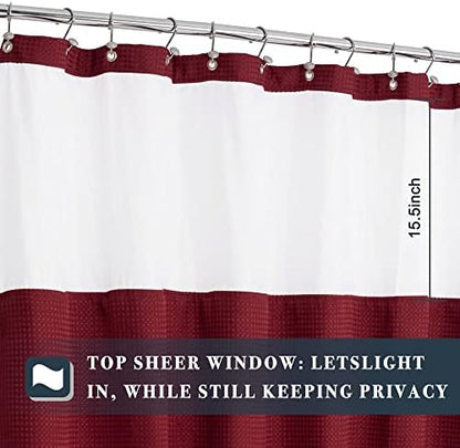 N&Y HOME Waffle Weave Shower Curtain with Snap Liner 71x72 Wine Red