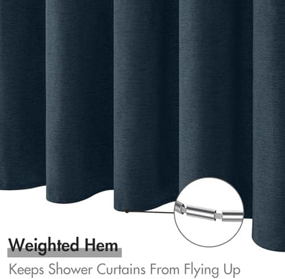 MIULEE Linen Fabric Shower Curtain Navy Blue W72*L72 12 Metal Hooks