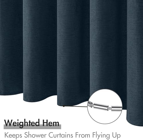 MIULEE 72 x 84 Extra Long Linen Shower Curtain Navy Blue 12 Metal Hooks