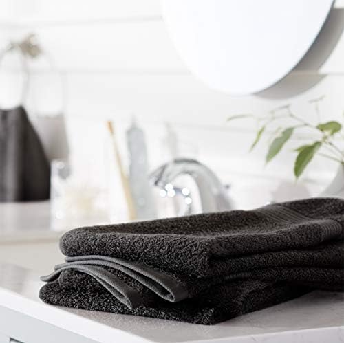 Amazon Basics Fade-Resistant 100% Cotton Washcloth for Face and Body, Soft Absorbent, 26" x 16", Black, 6-Pack