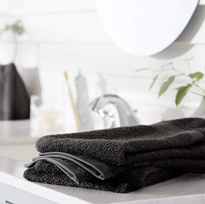 Amazon Basics Fade-Resistant 100% Cotton Washcloth for Face and Body, Soft Absorbent, 26" x 16", Black, 6-Pack