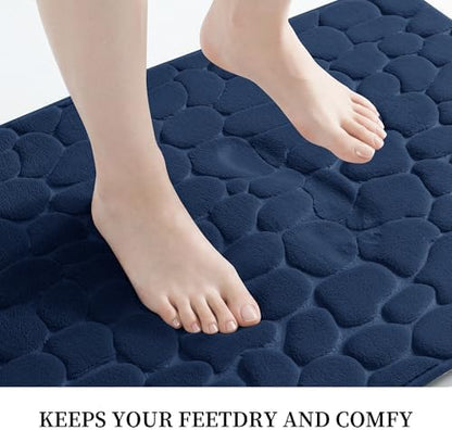 YIHOUSE Memory Foam Runner Rug, Cobblestone Bathroom Runner Rugs Super Water Absorbent Bath Mats for Bathroom Machine Washable Bath Rugs for Hallway Bedroom Laundry Room(26 x 50,Dark Blue)