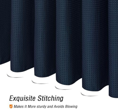 Gibelle Navy Blue Cloth-Textured Shower Curtain, Hotel Style, 72 X 72