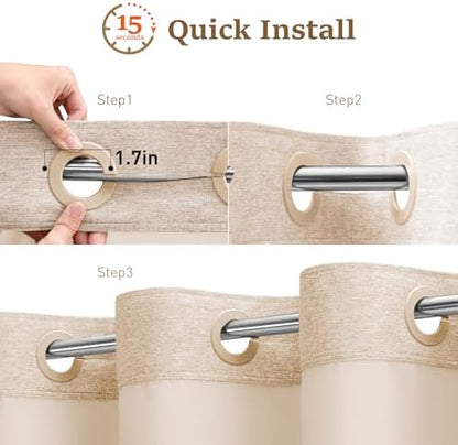 BTTN Tan Ringless Linen Textured Shower Curtain with Snap in Liner, 72x75