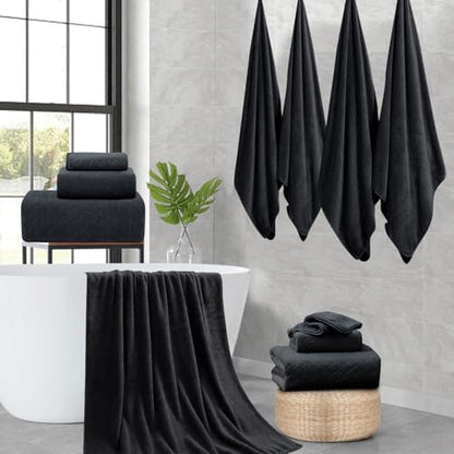 Ycosy Black Bath Towels Set 35x70 Inches - Luxury 600 GSM Oversized Bath Sheet Towel,Extra Large Microfiber - Quick Dry,Highly Absorbent,Super Soft Shower Towels Spa Hotel Bathroom Towel Set (4-Pack)