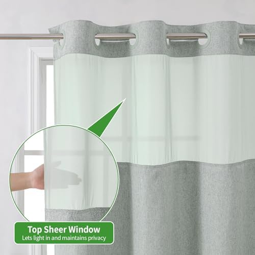 eachope No Hook Fabric Shower Curtain with Snap-in Liner,60x74 Sage Green