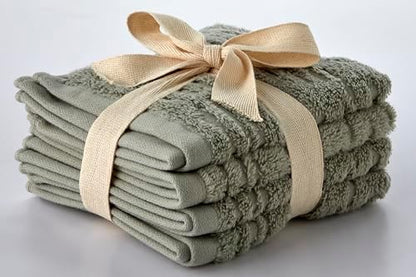 SKL Home CloudSoft Washcloth Set, 4-Piece, 100% Cotton Luxury, Sage