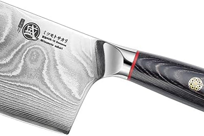 MITSUMOTO SAKARI Cleaver Chef Knife 7 inch - 67-Layer AUS-10 Damascus Steel, Hand Forged Japanese Meat Boning Knives, PakkaWood Handle & Sandalwood Box