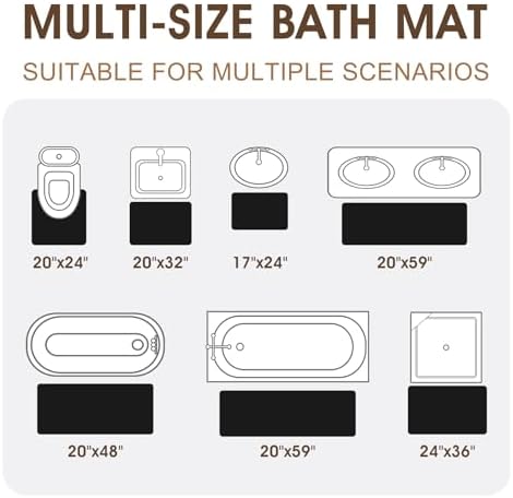 ACCUMTEK Memory Foam Bath Mat Set 3 Piece, Ultra Soft Absorbent Waffle Bathroom Rugs, Super Non-Slip PVC Backing Bath Rug Quick Dry, Machine Washable Rug for Tub, Shower, Home Decor Accessory, Black