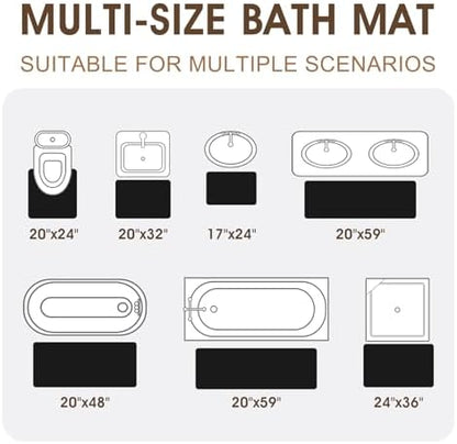 ACCUMTEK Memory Foam Bath Mat Set 3 Piece, Ultra Soft Absorbent Waffle Bathroom Rugs, Super Non-Slip PVC Backing Bath Rug Quick Dry, Machine Washable Rug for Tub, Shower, Home Decor Accessory, Black