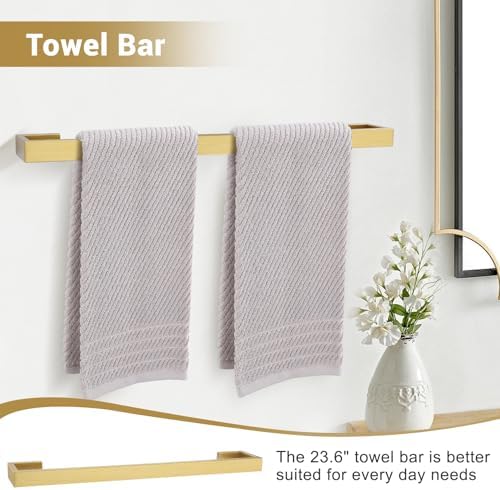 Lairuier Brushed Gold Bathroom Accessories, 23.6 inches Towel Bar Set