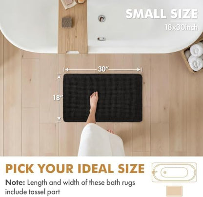MIULEE Set of 2 Waffle Bathroom Rugs Boho Bath Mat Black 18x30 Inch