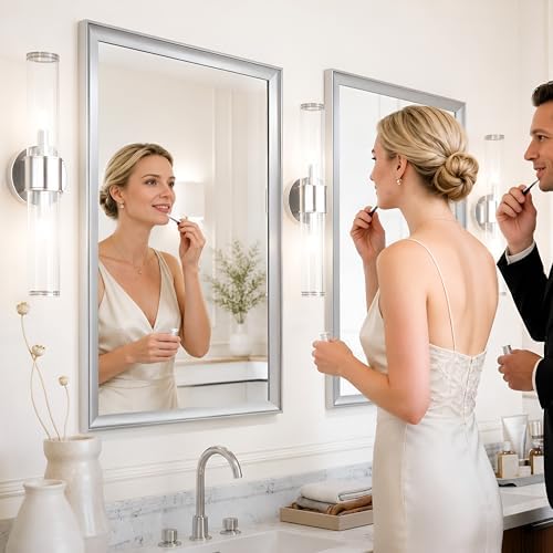 2 Pack 24x36 Inch Brushed Nickel Bathroom Mirrors for Over Sink