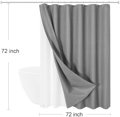 Gibelle 3 in 1 Grey Shower Curtain with PEVA Liner, 12 Hooks, 72x72