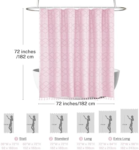 Siiluminisoy Boho Shower Curtain Pink Woven Fabric Cute Shower Curtain, 72 x 72 Tufted Chevron Textured Striped Modern Farmhouse Minimalist Cloth Shower Curtains for Bathroom